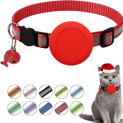 For AirTag 2nd Gen / AirTag 1st Gen Waterproof  Silicone Holder Cat Collar With Safety Breakaway Buckle And Fish & Bell Pendant