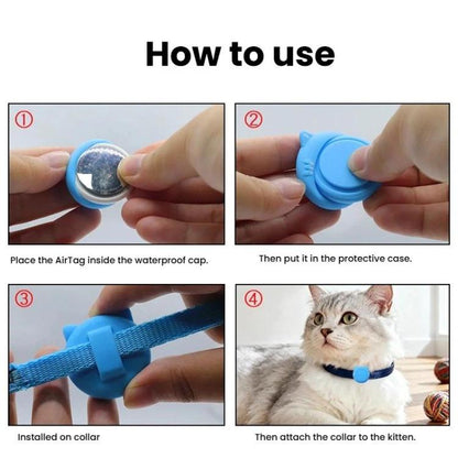 For AirTag 2nd Gen / AirTag 1st Gen Waterproof  Silicone Holder Cat Collar With Safety Breakaway Buckle And Fish & Bell Pendant