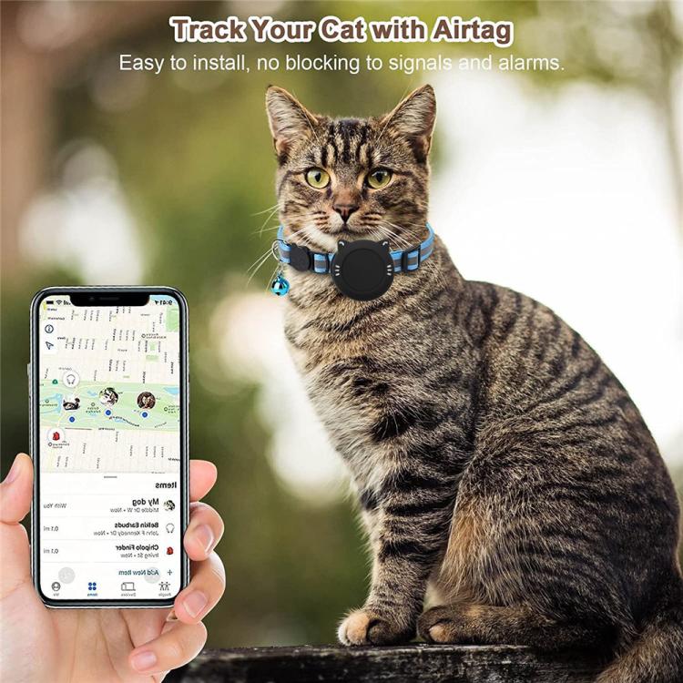 For AirTag Waterproof  Silicone Holder Cat Collar With Safety Breakaway Buckle And Fish & Bell Pendant