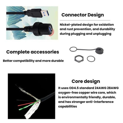 AMAF-Datenladekabel, USB3.0, USB2.0, 1 m, für Armaturenbrettverlängerung, Auto, Boot, Yacht, Stecker auf Buchse