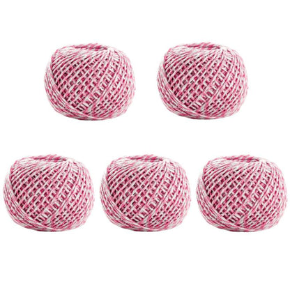 5pcs 70m DIY Food Packaging Rope Cotton Thread, Beige, Blue White, Red White, Pink White, White Green, White
