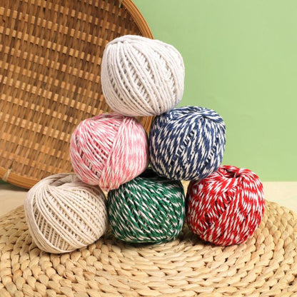 5pcs 70m DIY Food Packaging Rope Cotton Thread, Beige, Blue White, Red White, Pink White, White Green, White