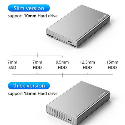 Blueendless U23QC 2.5 inch Mobile Hard Drive Enclosure USB3.0 Metal SATA Serial Port Laptop External Solid State SSD, 10mm, 15mm