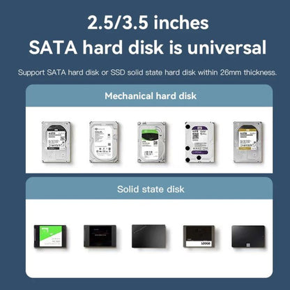 Blueendless U35K 3.5/2.5 inch Hard Drive Enclosure All-Metal USB 3.0 / Type-C High-Speed SATA Portable Hard Drive Enclosure, US Plug, EU Plug, UK Plug, AU Plug