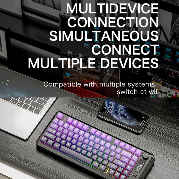 Clavier mécanique sans fil double mode Bluetooth FREE WOLF M75 russe avec capuchons PBT dégradés et écran d'affichage