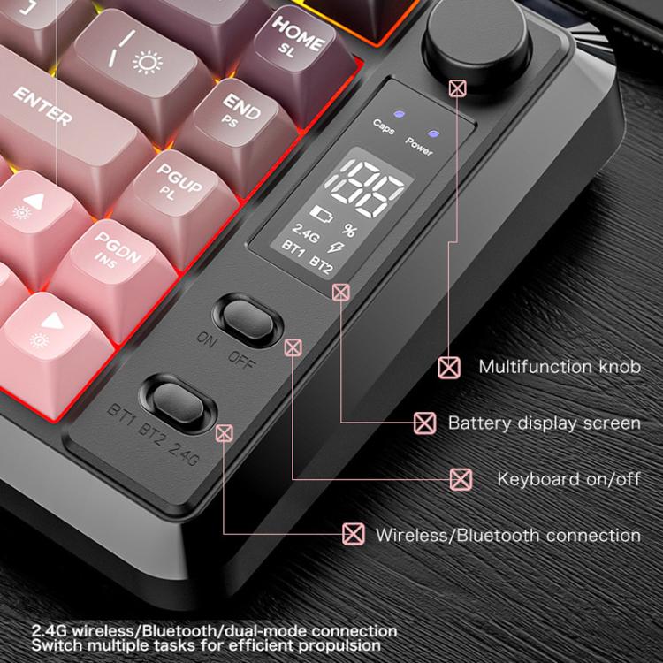 Clavier mécanique sans fil double mode Bluetooth FREE WOLF M75 russe avec capuchons PBT dégradés et écran d'affichage