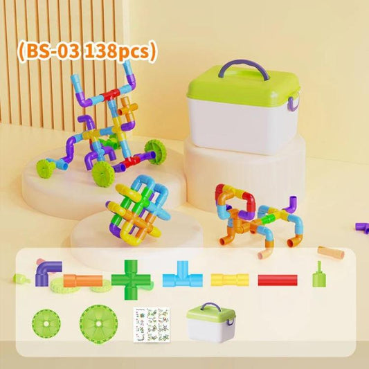 Jeu de construction pour enfants avec gros blocs de construction et tuyaux à assembler + boîte de rangement, 138 pièces/ensemble, 178 pièces/ensemble, 222 pièces/ensemble