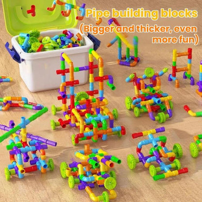 Children Large-Particle Building Blocks Pipe Assembly Toys+Storage Bin, 138pcs /Set, 178pcs /Set, 222pcs /Set