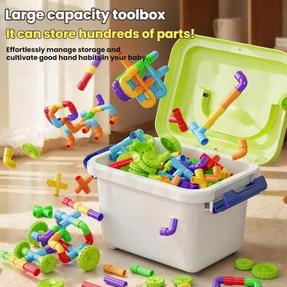 Children Large-Particle Building Blocks Pipe Assembly Toys+Storage Bin, 138pcs /Set, 178pcs /Set, 222pcs /Set