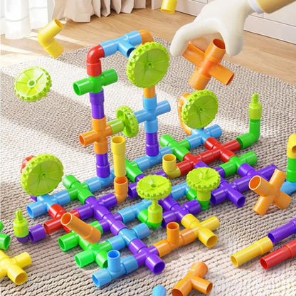 Children Large-Particle Building Blocks Pipe Assembly Toys+Storage Bin, 138pcs /Set, 178pcs /Set, 222pcs /Set