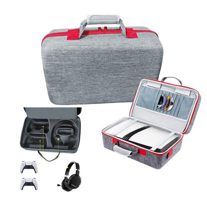 For PS5 Pro Console & Accessories Carrying Case with Headphone Compartment Double-Layer Storage Bag