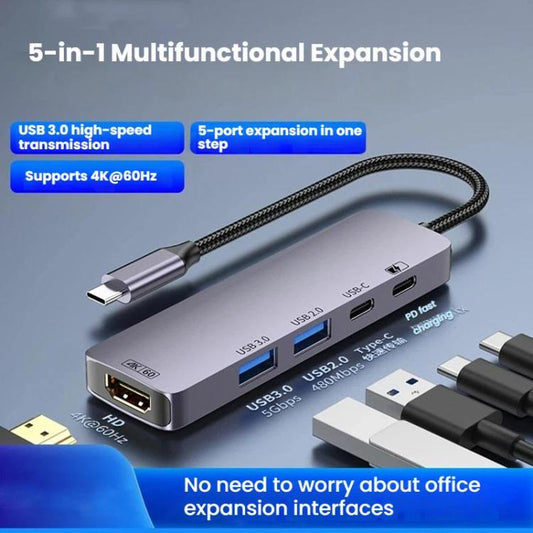Type-C 5 In 1 Docking Station HDMI 4K 60Hz Screen Mirroring Converter USB 3.0 Splitter Laptop Hub, T615