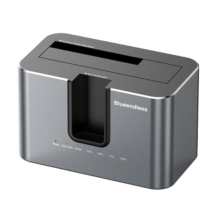 Blueendless HD01N Dual-Bay 2.5/3.5 Inch SATA Hard Drive Enclosure M.2 NVMe SSD Reader Offline Cloning Device, US Plug, EU Plug, UK Plug