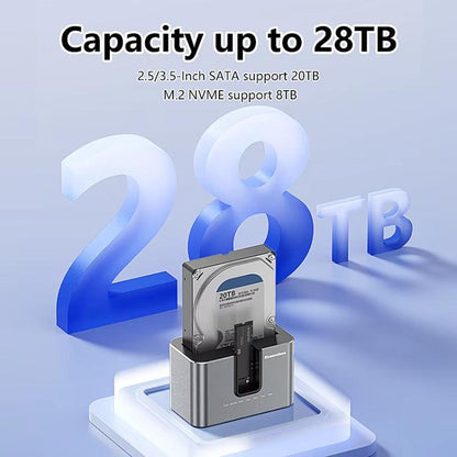 Blueendless HD01N Dual-Bay 2.5/3.5 Inch SATA Hard Drive Enclosure M.2 NVMe SSD Reader Offline Cloning Device, US Plug, EU Plug, UK Plug