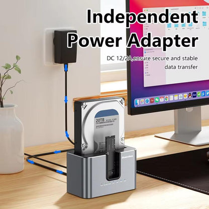 Blueendless HD01N Dual-Bay 2.5/3.5 Inch SATA Hard Drive Enclosure M.2 NVMe SSD Reader Offline Cloning Device, US Plug, EU Plug, UK Plug