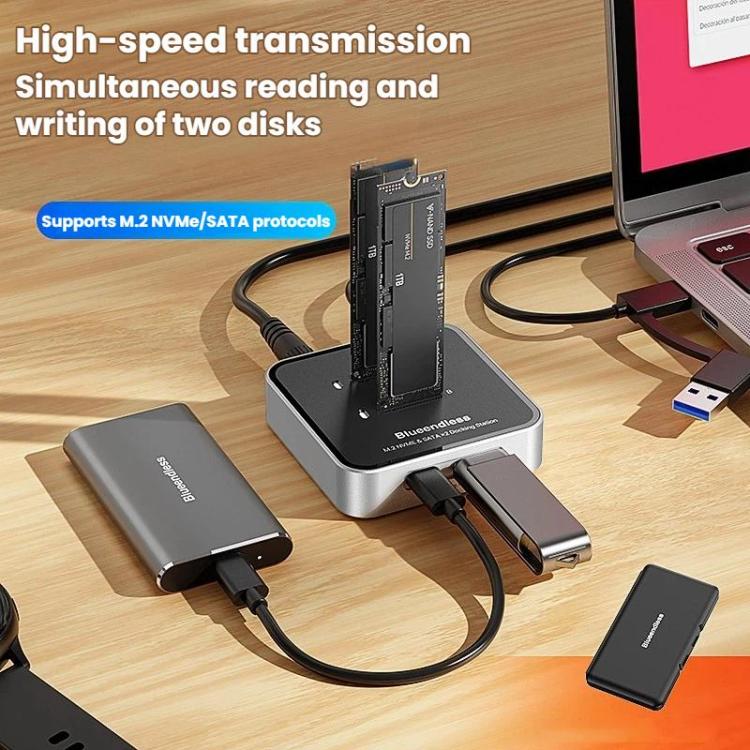 Blueendless SD09 Dual-Bay M.2 Dual-Protocol Drive Enclosure NVMe/SATA SSD Case, US Plug, EU Plug, UK Plug