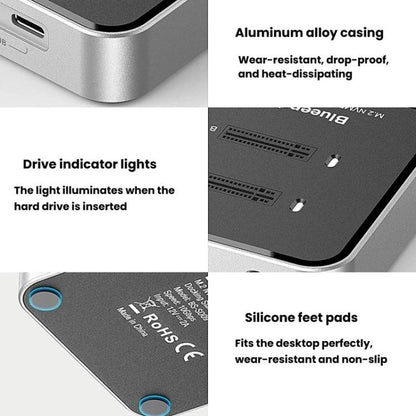 Blueendless SD09 Dual-Bay M.2 Dual-Protocol Drive Enclosure NVMe/SATA SSD Case, US Plug, EU Plug, UK Plug