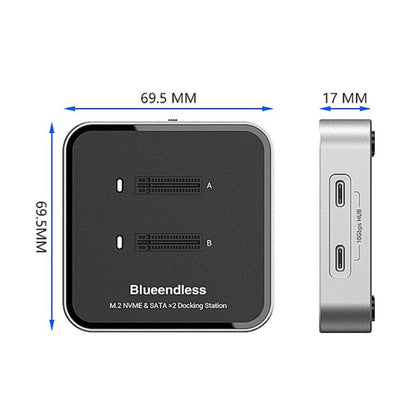 Blueendless SD09 Dual-Bay M.2 Dual-Protocol Drive Enclosure NVMe/SATA SSD Case, US Plug, EU Plug, UK Plug