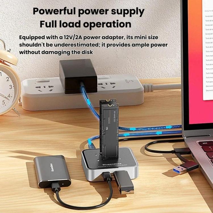 Blueendless SD09 Dual-Bay M.2 Dual-Protocol Drive Enclosure NVMe/SATA SSD Case, US Plug, EU Plug, UK Plug