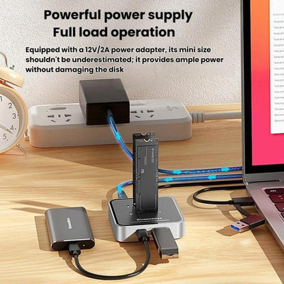 Blueendless SD09 Dual-Bay M.2 Dual-Protocol Drive Enclosure NVMe/SATA SSD Case, US Plug, EU Plug, UK Plug