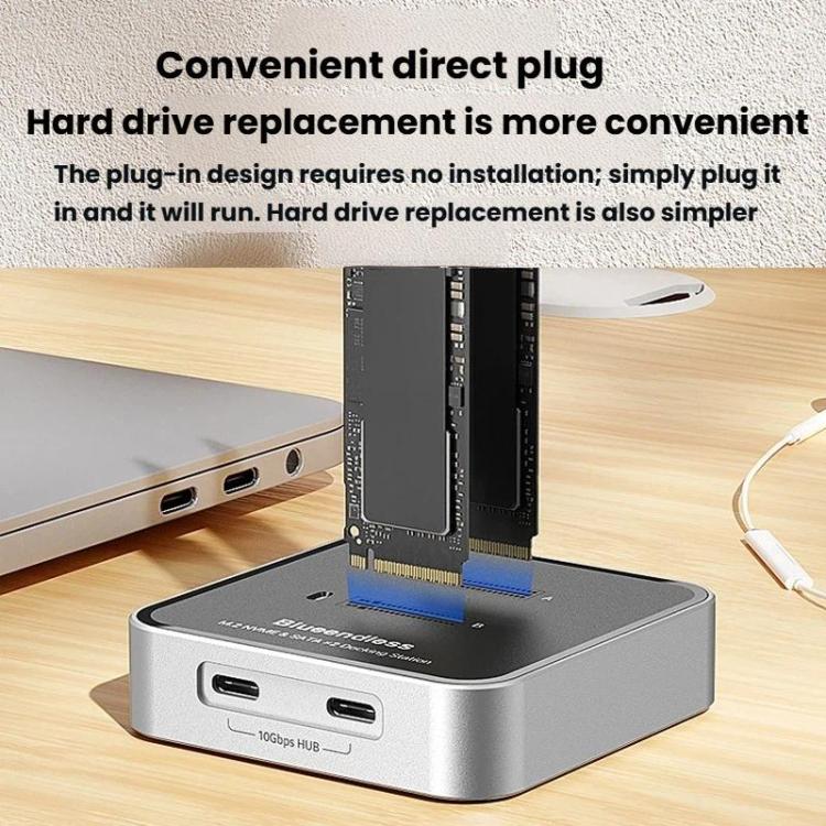 Blueendless SD09 Dual-Bay M.2 Dual-Protocol Drive Enclosure NVMe/SATA SSD Case, US Plug, EU Plug, UK Plug