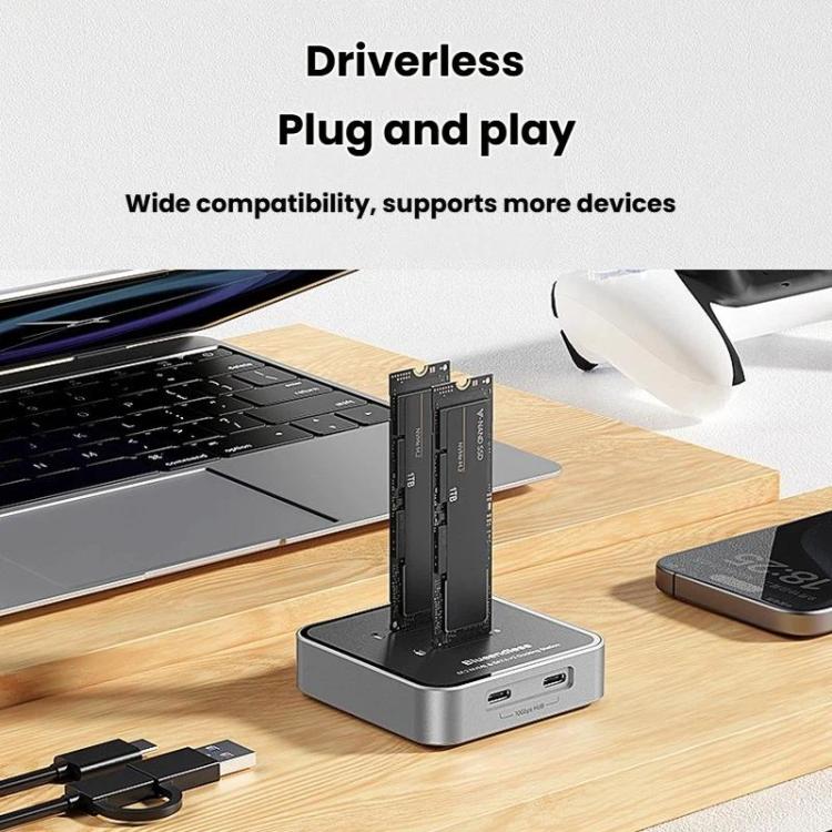 Blueendless SD09 Dual-Bay M.2 Dual-Protocol Drive Enclosure NVMe/SATA SSD Case, US Plug, EU Plug, UK Plug
