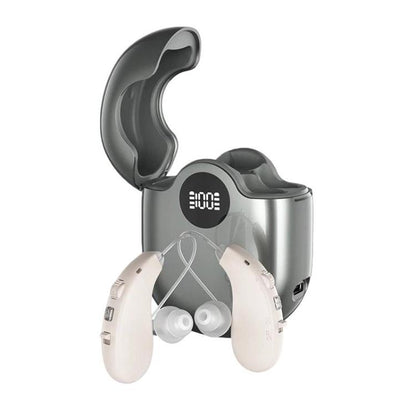 16-Channel Long-Lasting Battery BTE Hearing Aids Dual Devices With Digital Display Charging Case, Long-Lasting Battery