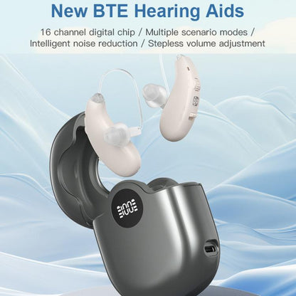 16-Channel Long-Lasting Battery BTE Hearing Aids Dual Devices With Digital Display Charging Case, Long-Lasting Battery