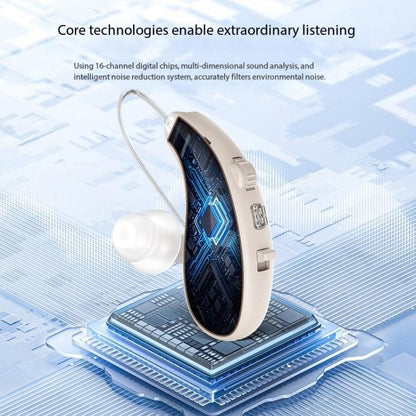 16-Channel Long-Lasting Battery BTE Hearing Aids Dual Devices With Digital Display Charging Case, Long-Lasting Battery