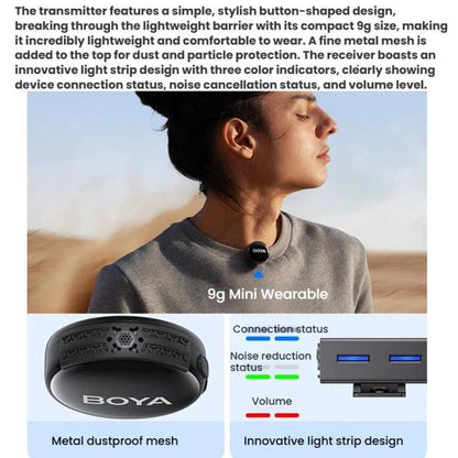 Button Wireless Lapel Microphone AI Noise Reduction With Hi-Fi Sound Quality Mobile Live Streaming Microphone, BOYA LINK3-02 Type-C
