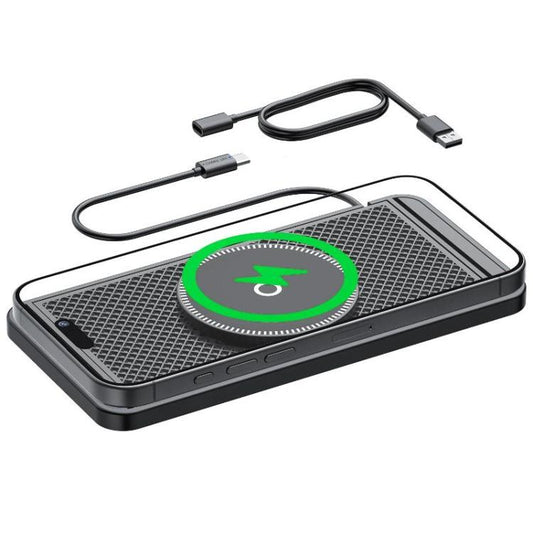 قاعدة شحن لاسلكي مغناطيسية للسيارة متوافقة مع معيار Qi من Apple / Huawei / Xiaomi، مزودة بمؤشر ضوئي، منفذ USB، منفذ Type-C
