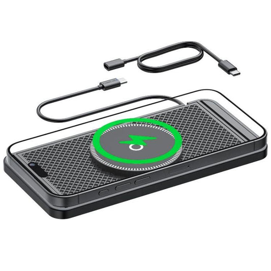قاعدة شحن لاسلكي مغناطيسية للسيارة متوافقة مع معيار Qi من Apple / Huawei / Xiaomi، مزودة بمؤشر ضوئي، منفذ USB، منفذ Type-C