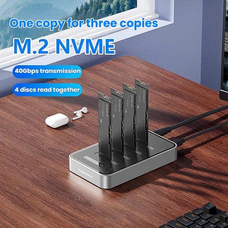 Blueendless DB2804NA Four-Bay NVMe Drive Enclosure M.2 1 To 3 Cloning Copying Device External SSD Enclosure External Reader, US Plug, EU Plug, UK Plug