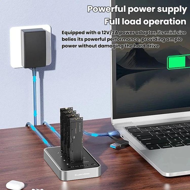 Blueendless DB2804NA Four-Bay NVMe Drive Enclosure M.2 1 To 3 Cloning Copying Device External SSD Enclosure External Reader, US Plug, EU Plug, UK Plug