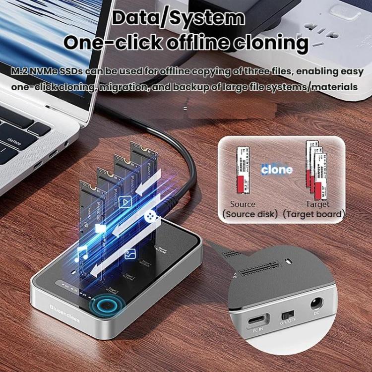 Blueendless DB2804NA Four-Bay NVMe Drive Enclosure M.2 1 To 3 Cloning Copying Device External SSD Enclosure External Reader, US Plug, EU Plug, UK Plug