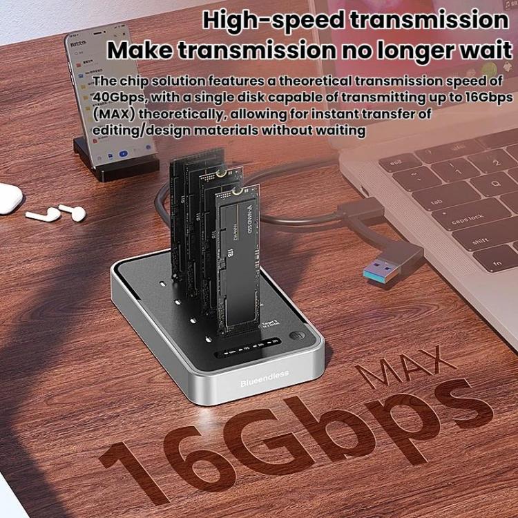 Blueendless DB2804NA Four-Bay NVMe Drive Enclosure M.2 1 To 3 Cloning Copying Device External SSD Enclosure External Reader, US Plug, EU Plug, UK Plug
