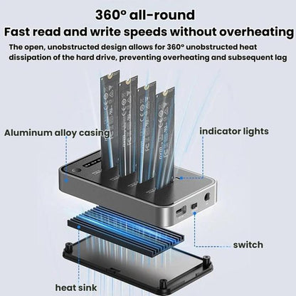 Blueendless DB2804NA Four-Bay NVMe Drive Enclosure M.2 1 To 3 Cloning Copying Device External SSD Enclosure External Reader, US Plug, EU Plug, UK Plug