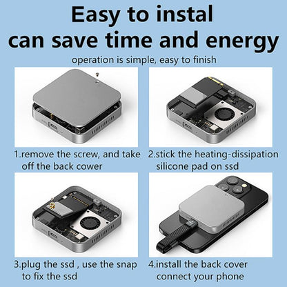 Blueendless M3NF M.2 NVMe Magnetic Hard Drive Enclosure PD100W Built-In Turbo Fan Solid-State Portable Hard Drive Enclosure, M3NF