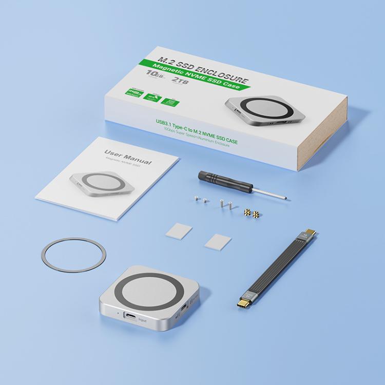 Blueendless M3NF M.2 NVMe Magnetic Hard Drive Enclosure PD100W Built-In Turbo Fan Solid-State Portable Hard Drive Enclosure, M3NF