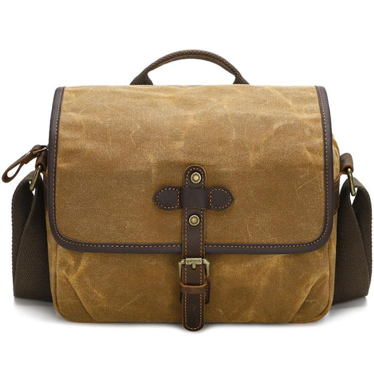 Sac Bandoulière pour Appareil Photo en Toile Cirée avec Séparateurs Réglables pour Photographie Reflex et Voyages, L Jaune Ocre, L Vert Armée, L Gris Foncé, S Vert Armée, S Jaune Ocre, S Gris Foncé