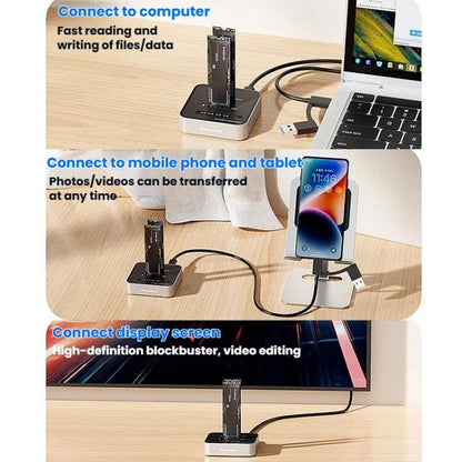 Blueendless SD08 Dual-Bay NVMe SSD Enclosure M.2 Offline Cloning Device 20Gbps High-Speed Solid-State Drive Case, US Plug, EU Plug, UK Plug