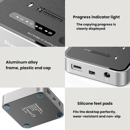 Blueendless SD08 Dual-Bay NVMe SSD Enclosure M.2 Offline Cloning Device 20Gbps High-Speed Solid-State Drive Case, US Plug, EU Plug, UK Plug
