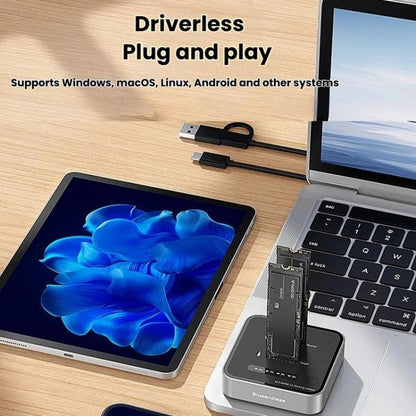 Blueendless SD08 Dual-Bay NVMe SSD Enclosure M.2 Offline Cloning Device 20Gbps High-Speed Solid-State Drive Case, US Plug, EU Plug, UK Plug