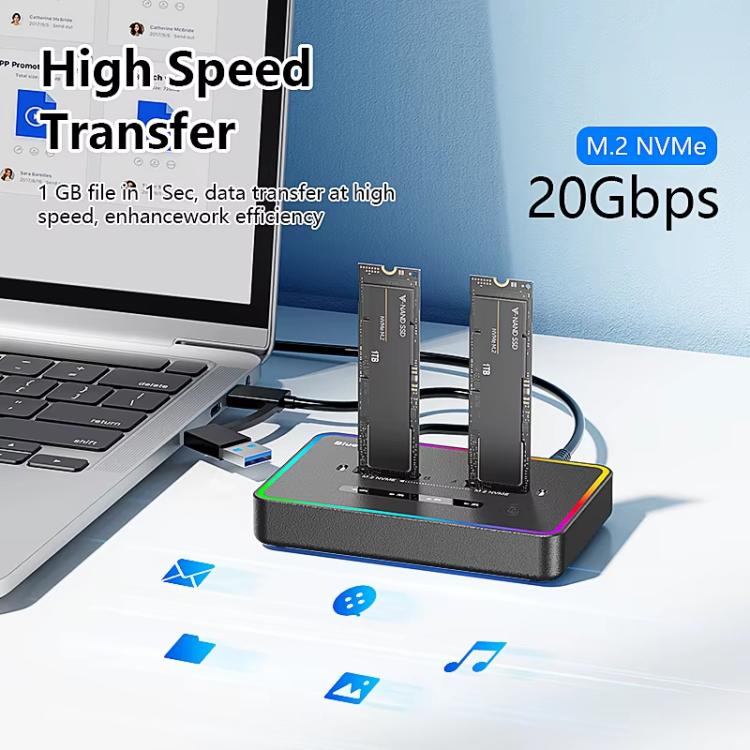 Blueendless SD07 M.2 Dual-Bay Hard Drive Enclosure NVMe Offline Cloning Device, Without RGB Light, With RGB Light