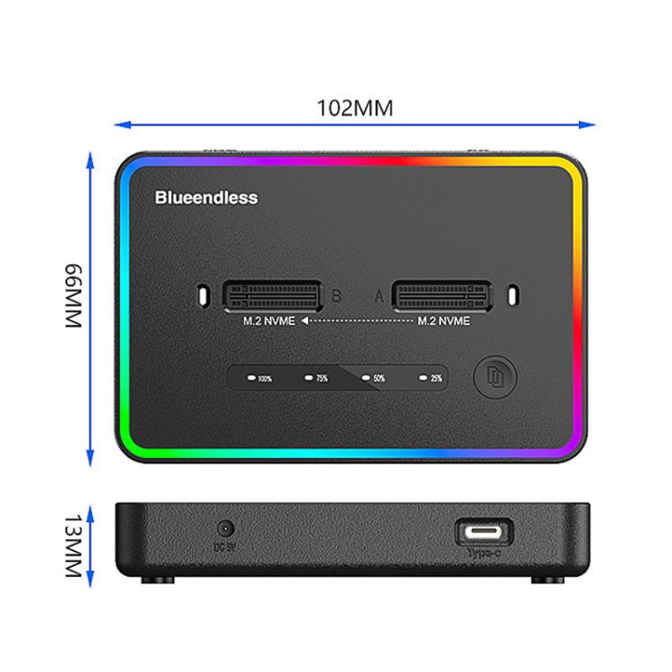 Blueendless SD07 M.2 Dual-Bay Hard Drive Enclosure NVMe Offline Cloning Device, Without RGB Light, With RGB Light