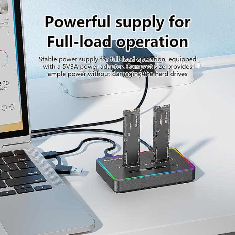 Blueendless SD07 M.2 Dual-Bay Hard Drive Enclosure NVMe Offline Cloning Device, Without RGB Light, With RGB Light