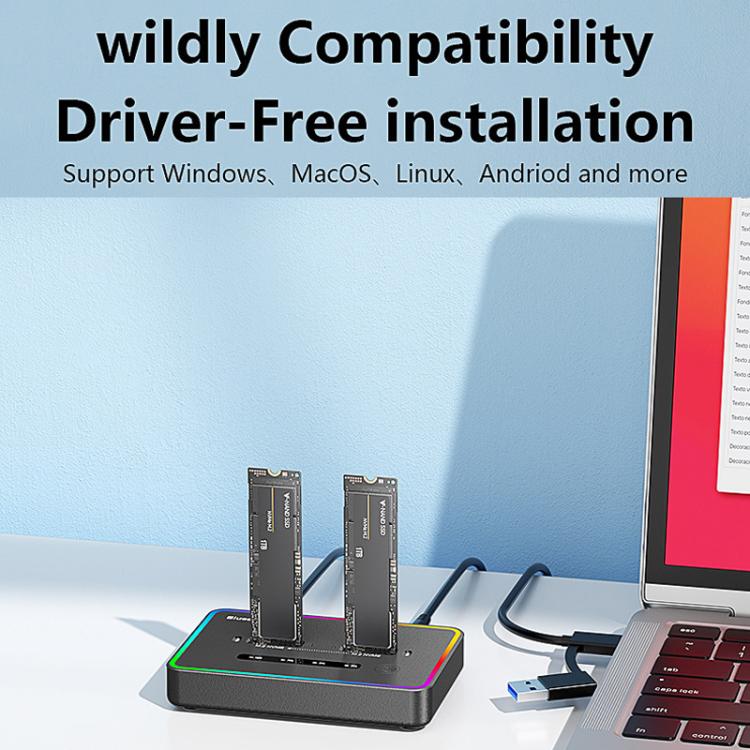 Blueendless SD07 M.2 Dual-Bay Hard Drive Enclosure NVMe Offline Cloning Device, Without RGB Light, With RGB Light