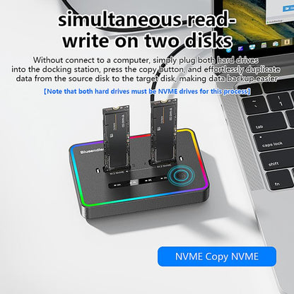 Blueendless SD07 M.2 Dual-Bay Hard Drive Enclosure NVMe Offline Cloning Device, Without RGB Light, With RGB Light