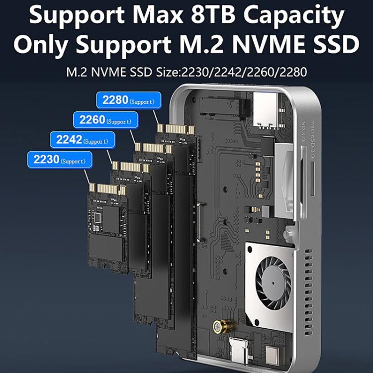 8 In 1 Magnetic Dock NVMe SSD Enclosure USB 3.2 Hub, MC806