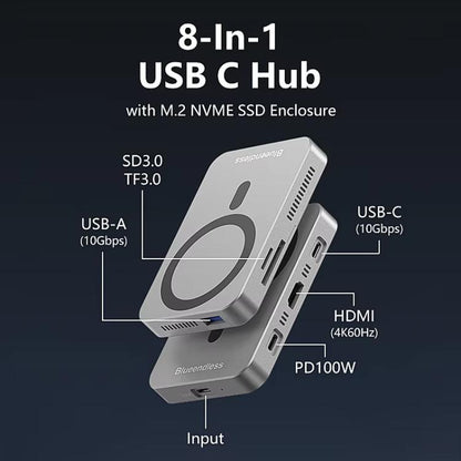 8 In 1 Magnetic Dock NVMe SSD Enclosure USB 3.2 Hub, MC806